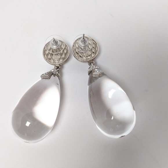 SOLD Chanel Clear Resin Teardrop Earrings - Picture 2 of 6